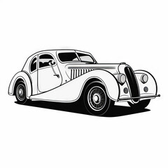 car, black outlines on a white background, represented as vector graphic