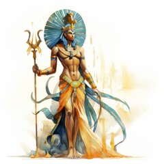 Egyptian god of the pharaohs. Watercolor illustration isolated on white background