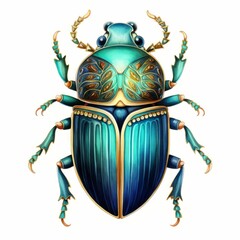 Blue beetle isolated on white background. Illustration of a beetle. - obrazy, fototapety, plakaty