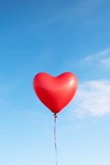 Fototapeta na wymiar Red heart-shaped balloon on blue sky background. Valentines day