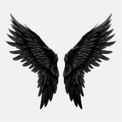 Black angel wings isolated on white background. 