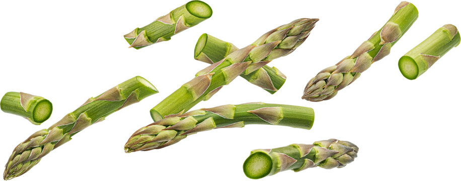 Falling chopped asparagus isolated