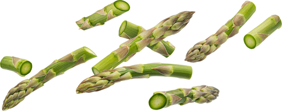 Falling chopped asparagus isolated