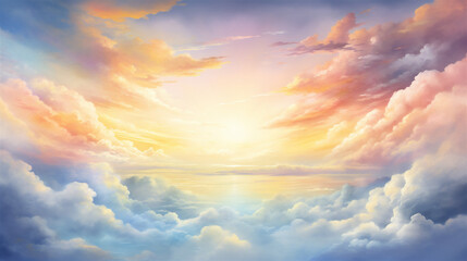 Heavenly Sky, Sunset Above the Clouds Painting, Representing Hope, Divinity, and The Heavens, Generative AI