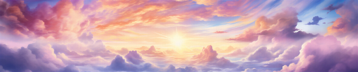 Heavenly Sky, Sunset Above the Clouds Painting, Representing Hope, Divinity, and The Heavens, Generative AI