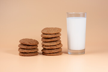 Oatmeal cookies with a glass of milk in the form of a charge sign 