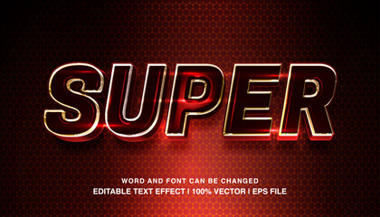 Super editable text effect template, 3d bold red glossy futuristic style typeface, premium vector