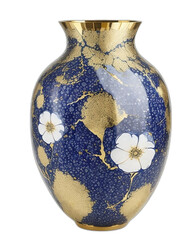 Blue ceramic vase design with kintsugi style isolated in white background