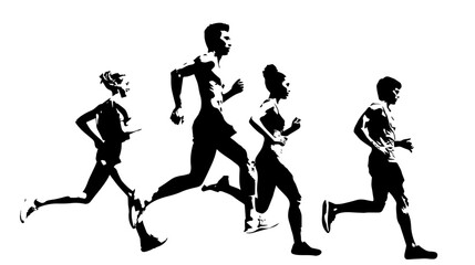 Runner silhouette.Marathon run. Jogging ink drawings