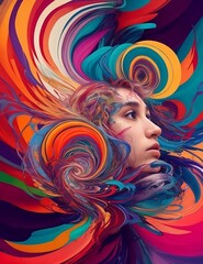 A portrait of a person in a state of confusion, their thoughts and emotions represented by a chaotic swirl of colors and shapes.