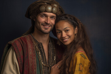 Fototapeta premium Merging Cultures: Portrait of a Multicultural Couple Celebrating the Fusion of Traditions