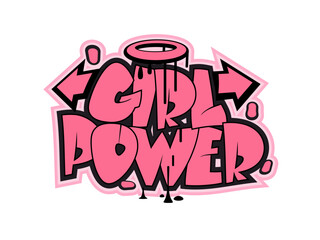 Girl power graffiti style hand drawn lettering. Street art.