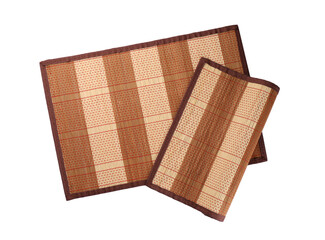 Sushi mats made of bamboo on white background, top view