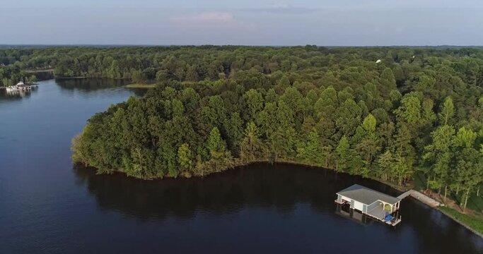 Drone shot of historic Beardsworth Island at Lake Anna in Virginia