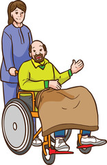 Nurse Helping Disability Old Man Illustration