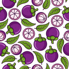 Mangosteen fruit seamless pattern background illustration