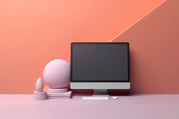 Modern Workspace: Minimal Desktop with Clean Mockup of a Blank Computer Screen