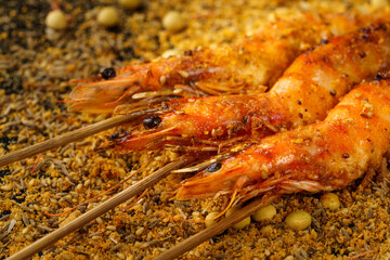 Chinese traditional food charcoal grilled prawns