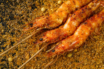 Chinese traditional food charcoal grilled prawns