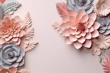 Delicate Blooms: Cut Pastel-Colored Paper Flowers Isolated on White Background
