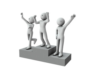 表彰台の上で手を振る三人。喜びと感動。達成と勝利。