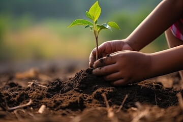 Group of volunteers joins hands together for plant a tree, World environment day global