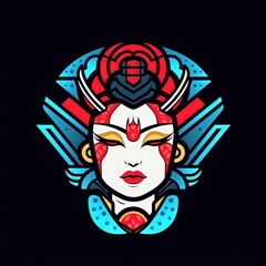 geisha woman cartoon style logo design 