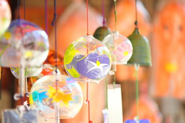 Colorful Japanese wind chimes, Summer feature of Japan.	
