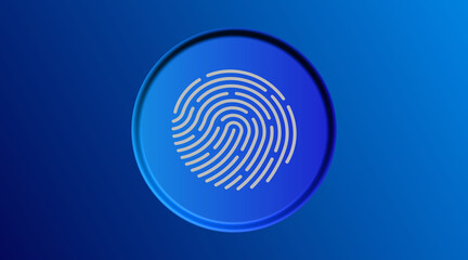 Fingerprint scanning button on blue background