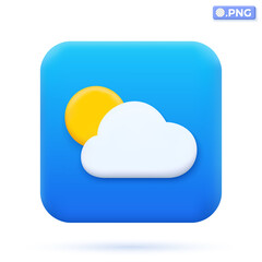 Weather report Application isolated icon on smartphone. sun and cloud Cartoon pastel Minimal style. You can used for presentations, print ad., ux, ui, communication. 3D vector illustration design. 