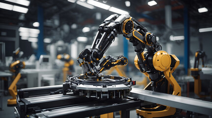 組立製造工場のロボットアーム、工業用ロボット｜Assembly manufacturing factory robot arms, industrial robots. Generative AI - obrazy, fototapety, plakaty