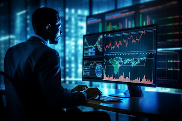Businessman analyst working with digital finance business data graph showing technology of investment strategy