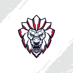 Angry White Lion Robot Head Mascot Logo