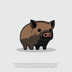 Cute pig. Cartoon character design. Running little pig in mud. Flat vector illustration isolated on white background, for logo, simple path, simple dirty pig in mud animal vector