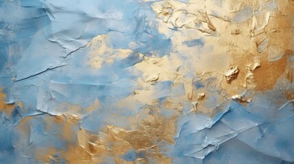 Generative AI : Clean Dusty Blue and Antique Gold paper, wrinkled, abstract background.