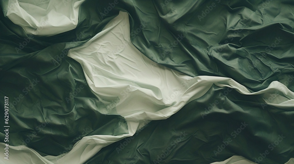 Poster Generative AI : Deep Green and Cream crumpled paper texture in light background