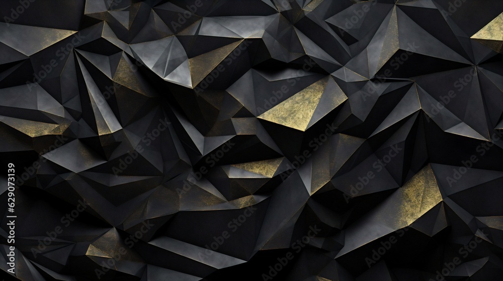 Aufkleber generative ai : black and gold crumpled paper texture background