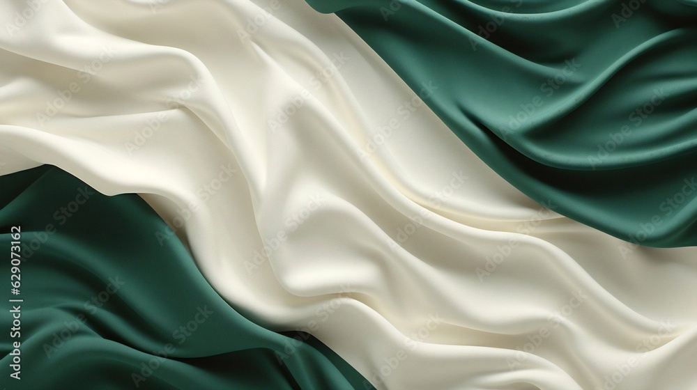 Leinwandbilder Generative AI : Deep Green and Cream crumpled paper texture in light background