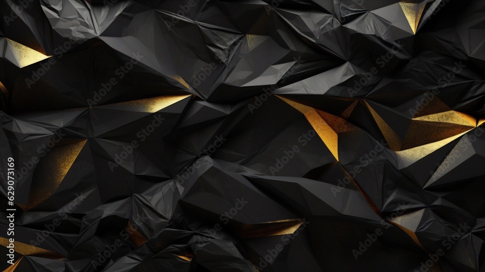Aufkleber generative ai : black and gold crumpled paper texture background