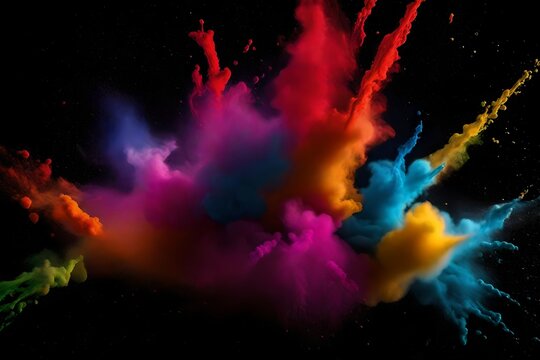 Colored powder explosion on black background. Freeze motion © Creative artist1