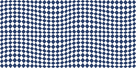 Slightly curly diamond checkered pattern. Blue and white checkered rhombuses. Design for textile, pillows, clothing, background, wrapping, notebooks.