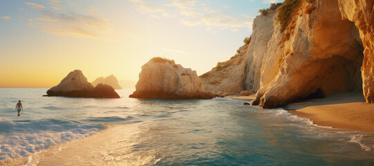 Greek Beach Serenity: Tranquility Found in the Serene Coastal Scenery of Greece, with its Glorious Golden Sand
