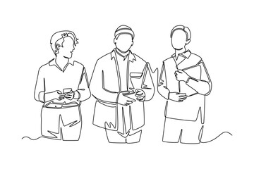 Continuous one line drawing of happy people group, welcoming and applauding concept. Doodle vector illustration in simple linear style. 