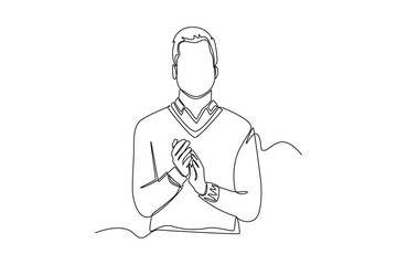 Continuous one line drawing of happy people group, welcoming and applauding concept. Doodle vector illustration in simple linear style. 