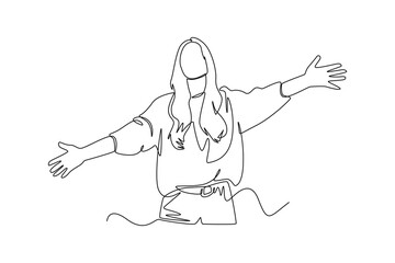 Continuous one line drawing of happy people group, welcoming and applauding concept. Doodle vector illustration in simple linear style. 