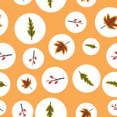 Creative Autumn Seamless Pattern With Simple Leaves And Plants, Vector Illustration