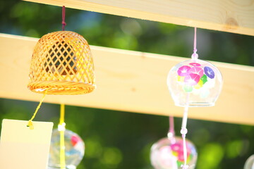 Colorful Japanese wind chimes, Summer feature of Japan.	
