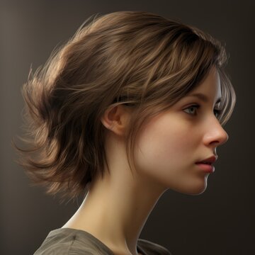 Close-up portrait of a beautiful woman with stylish hairstyle. Photo for hair salon. Haircut illustration. Generative AI.
