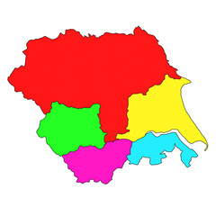 map of  Yorkshire and the Humber is a region of England, with borders of the ceremonial counties and different colour.