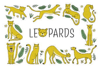 Cute yellow leopard. Nice animal character for various prints and designs. Vector illustration in flat style